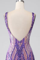 Load image into Gallery viewer, Dark Purple Mermaid V Neck Sequins Long Prom Dress