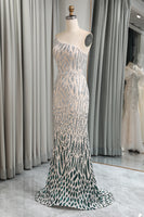 Load image into Gallery viewer, Dark Green Sequined Appliques Mermaid One Shoulder Long Prom Dress