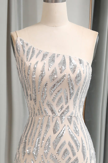 Dark Green Sequined Appliques Mermaid One Shoulder Long Prom Dress