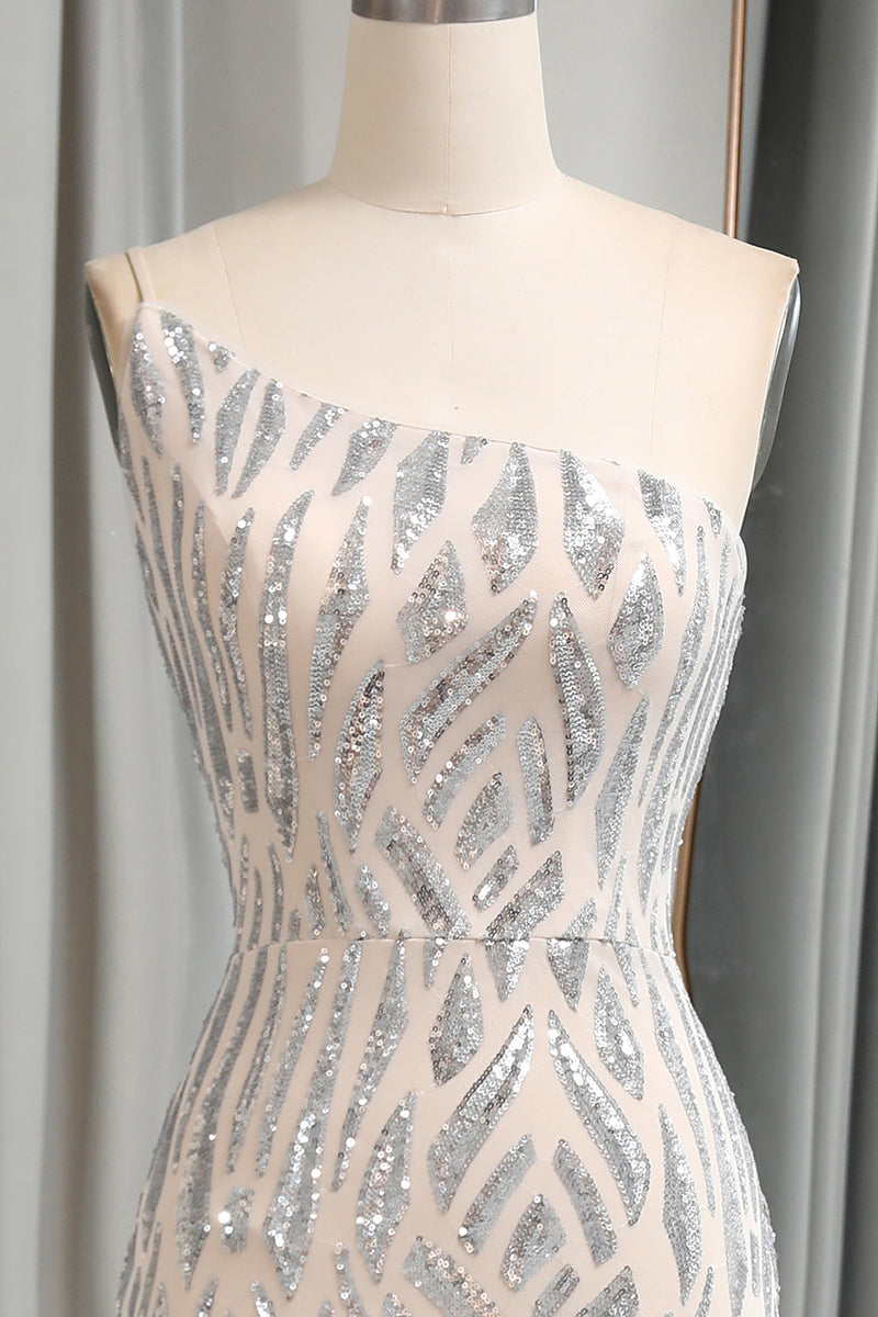 Load image into Gallery viewer, Dark Green Sequined Appliques Mermaid One Shoulder Long Prom Dress