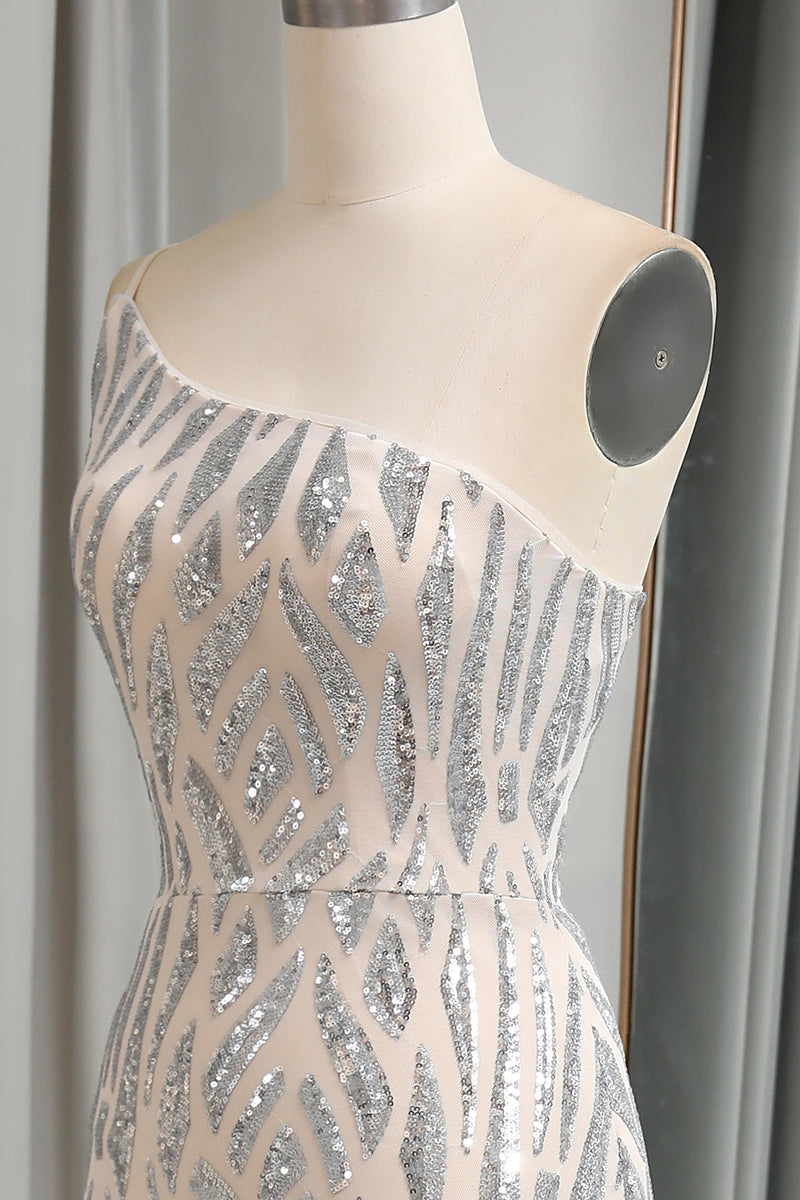 Load image into Gallery viewer, Dark Green Sequined Appliques Mermaid One Shoulder Long Prom Dress