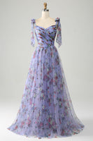 Load image into Gallery viewer, A-Line Lavender Printed Adjustable Straps Long Prom Dress
