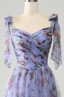 Load image into Gallery viewer, A-Line Lavender Printed Adjustable Straps Long Prom Dress