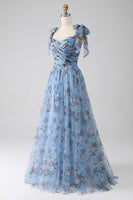 Load image into Gallery viewer, A-Line Lavender Printed Adjustable Straps Long Prom Dress