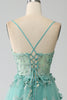 Load image into Gallery viewer, Green A-Line Spaghetti Straps Long Corset Prom Dress with Appliques