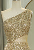 Load image into Gallery viewer, Glitter Golden Cut Out One Shoulder Long Prom Dress With Slit