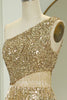Load image into Gallery viewer, Glitter Golden Cut Out One Shoulder Long Prom Dress With Slit