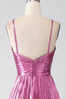 Load image into Gallery viewer, Fuchsia A-Line Spaghetti Straps Pleated Prom Dress with Slit