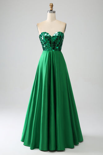 A-Line Sweetheart Dark Green Corset Prom Dress