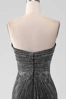 Load image into Gallery viewer, Black Glitter Strapless Mermaid Prom Dress with Slit