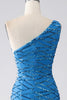 Load image into Gallery viewer, Blue Mermaid One Shoulder Sequins Long Prom Dress