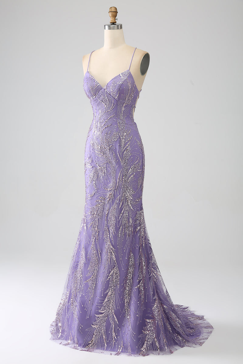 Load image into Gallery viewer, Sparkly Mermaid Lilac Long Prom Dress