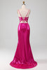 Load image into Gallery viewer, Sparkly Hot Pink Mermaid Simple Prom Dress With Slit