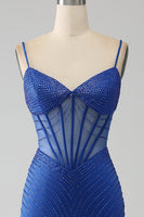 Load image into Gallery viewer, Royal Blue Mermaid Corset Prom Dress with Beading