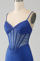 Load image into Gallery viewer, Royal Blue Mermaid Corset Prom Dress with Beading
