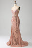Load image into Gallery viewer, Rose Gold Mermaid Beaded Ruched Sequin Corset Prom Dress With Side Slit