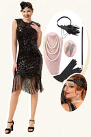 Load image into Gallery viewer, Sequins 1920s Fringe Dress With 20s Accessories Set