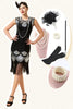 Load image into Gallery viewer, Sequins Black Fringe 1920s Dress With 20s Accessories Set