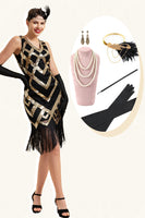 Load image into Gallery viewer, Sequins Tassel Banquet Golden 1920s Dress With 20s Accessories Set