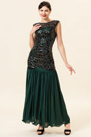 Load image into Gallery viewer, Green Beading Long Flapper Dress with 1920s Accessories Set