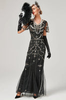 Load image into Gallery viewer, Green Beaded Long Flapper Dress with 1920s Accessories Set
