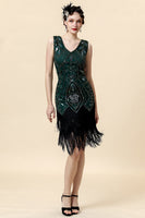 Load image into Gallery viewer, Green Fringed Gatsby Dress with 20s Accessories Set