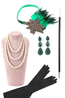 Load image into Gallery viewer, Green Fringed Gatsby Dress with 20s Accessories Set