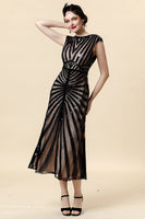 Load image into Gallery viewer, Black Sequins Glitter Midi Flapper Dress with 20s Accessories Set