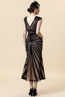 Load image into Gallery viewer, Black Sequins Glitter Midi Flapper Dress with 20s Accessories Set