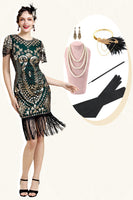 Load image into Gallery viewer, Sequins Green Glitter Flapper Dress with 1920s Accessories Set