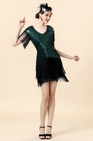 Load image into Gallery viewer, Fringed Green Sequins Flapper Dress with 1920s Accessories Set