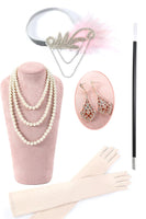 Load image into Gallery viewer, Beaded Pink Fringed Flapper Dress with 1920s Accessories Set
