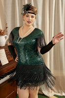 Load image into Gallery viewer, Green Plus Size 1920s Gatsby Dress with 20s Acessories Set