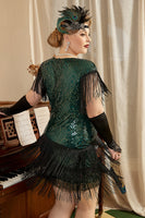 Load image into Gallery viewer, Green Plus Size 1920s Gatsby Dress with 20s Acessories Set