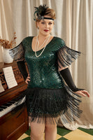 Load image into Gallery viewer, Green Plus Size 1920s Gatsby Dress with 20s Acessories Set