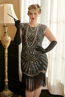 Load image into Gallery viewer, Golden Sequins Plus Size 1920s Gatsby Dress with 20s Acessories Set