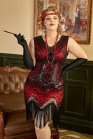 Load image into Gallery viewer, Red Plus Size 1920s Gatsby Dress with 20s Acessories Set