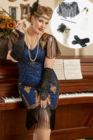 Load image into Gallery viewer, Royal Blue Plus Size 1920s Gatsby Dress with 20s Acessories Set