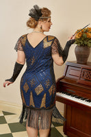 Load image into Gallery viewer, Royal Blue Plus Size 1920s Gatsby Dress with 20s Acessories Set