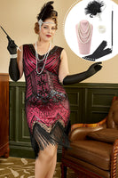 Load image into Gallery viewer, Fuchsia Sequins 1920s Plus Size Dress with 20s Accessories Set