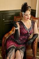 Load image into Gallery viewer, Fuchsia Sequins 1920s Plus Size Dress with 20s Accessories Set