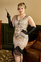 Load image into Gallery viewer, Apricot Sequins 1920s Plus Size Dress with 20s Acessories Set