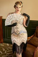 Load image into Gallery viewer, Apricot Sequins 1920s Plus Size Dress with 20s Acessories Set