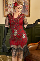 Load image into Gallery viewer, Golden and Red 1920s Plus Size Dress with 20s Accessories Set