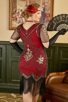 Load image into Gallery viewer, Golden and Red 1920s Plus Size Dress with 20s Accessories Set