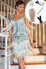 Load image into Gallery viewer, Sparkly Blue Sequined 1920s Flapper Dress with 20s Accessories