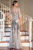 Load image into Gallery viewer, Grey Sequined Long 1920s Dress with 20s Accessories