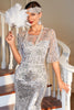 Load image into Gallery viewer, Grey Sequined Long 1920s Dress with 20s Accessories