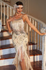 Load image into Gallery viewer, Champagne Sequined Fringed 1920s Gatsby Dress with Accessories Set