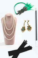 Load image into Gallery viewer, Dark Green Sequined Fringed Long 1920s Gatsby Dress with Accessories Set
